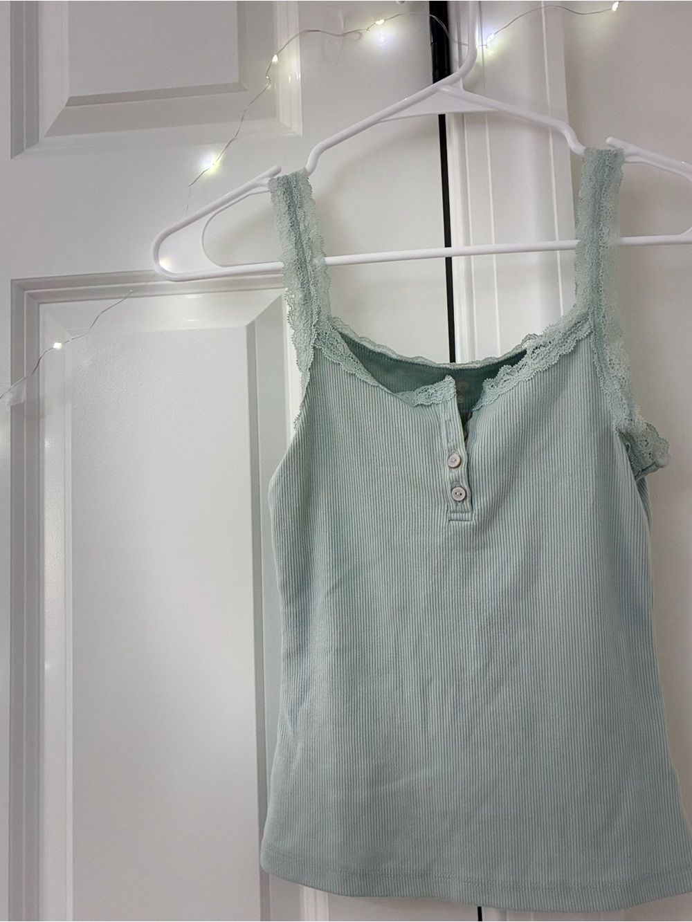 SO Mint Ribbed Tank with Subtle Lace Trim